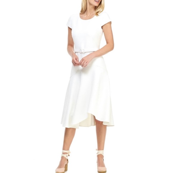 Gal Meets Glam Cecilia Off-White Crepe Belted Midi Dress - Picture 5 of 16